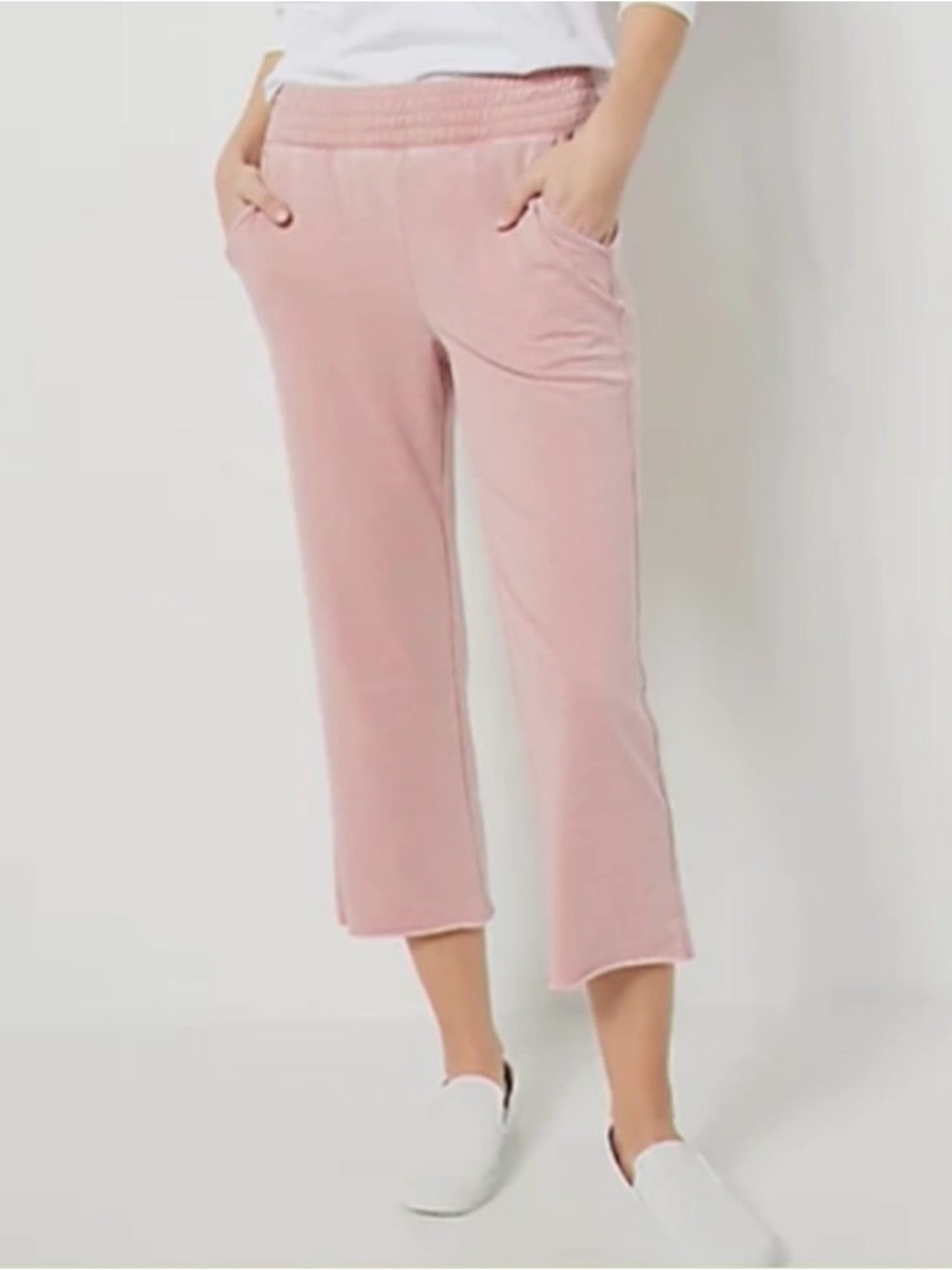 AnyBody Dark Blush Beach Wash French Terry Solid Cropped Pant Size Large